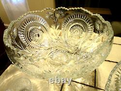 LE Smith Slewed Horseshoe Pinwheel & Stars Punch Bowl, Underplate, & 12 Cups