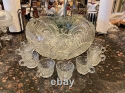 LE Smith VTG c. 1950's Pinwheels&Stars Punchbowl Set 12 Cups/Punchbowl/Ladle