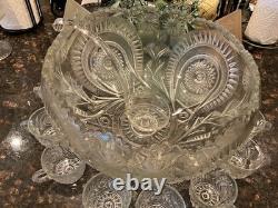 LE Smith VTG c. 1950's Pinwheels&Stars Punchbowl Set 12 Cups/Punchbowl/Ladle