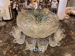 LE Smith VTG c. 1950's Pinwheels&Stars Punchbowl Set 12 Cups/Punchbowl/Ladle