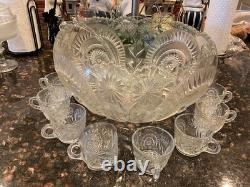 LE Smith VTG c. 1950's Pinwheels&Stars Punchbowl Set 12 Cups/Punchbowl/Ladle