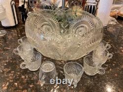 LE Smith VTG c. 1950's Pinwheels&Stars Punchbowl Set 12 Cups/Punchbowl/Ladle