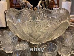 LE Smith VTG c. 1950's Pinwheels&Stars Punchbowl Set 12 Cups/Punchbowl/Ladle