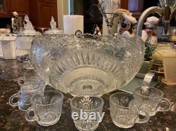 LE Smith VTG c. 1950's Pinwheels&Stars Punchbowl Set 12 Cups/Punchbowl/Ladle