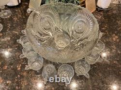 LE Smith VTG c. 1950's Pinwheels&Stars Punchbowl Set 12 Cups/Punchbowl/Ladle