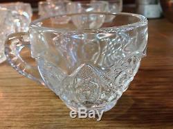 LE Smith Vintage Crystal Punch Bowl w Base and 36 Glasses
