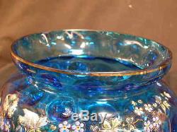 LG Victorian Moser Bohemian Enamel Blue Coin Spot Dot Glass Cider Punch Bowl Set