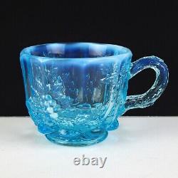 LG Wright Blue Opalescent Punch 14pc Set, Vintage 1950's Cups Bowl Plate, Fenton