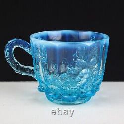 LG Wright Blue Opalescent Punch 14pc Set, Vintage 1950's Cups Bowl Plate, Fenton