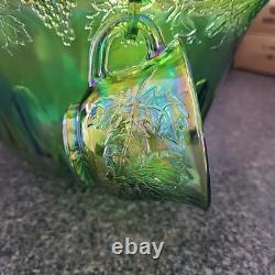 LIME IRIDESCENT CarnivalGlass Indiana GrapeHarvest Punch BowlSET see photos