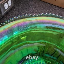 LIME IRIDESCENT CarnivalGlass Indiana GrapeHarvest Punch BowlSET see photos