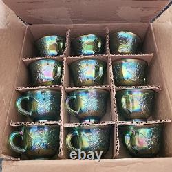 LIME IRIDESCENT CarnivalGlass Indiana GrapeHarvest Punch BowlSET see photos