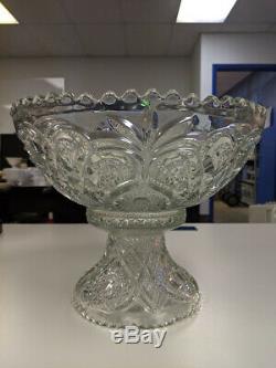 LK. 2 Piece Cut Glass Large Punch Bowl and Pedestal Nice