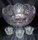 Large 11 QT Glass Punch Bowl & 3 CUPS LE Smith Mid-Century Buttons & Daisy NEW