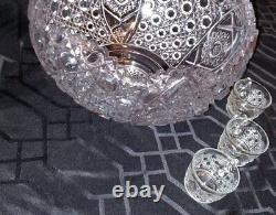 Large 11 QT Glass Punch Bowl & 3 CUPS LE Smith Mid-Century Buttons & Daisy NEW
