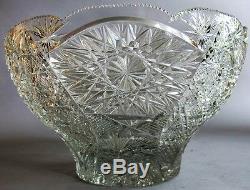Large 13 AMERICAN BRILLIANT ERA Cut Glass PUNCH BOWL c. 1900 antique crystal