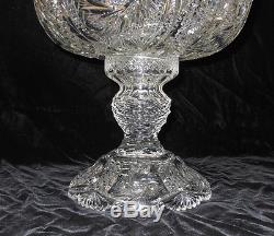 Large 2 Piece American Brilliant Cut Glass Punch Bowl 14 by 14