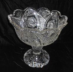 Large 2 Piece American Brilliant Cut Glass Punch Bowl 14 by 14