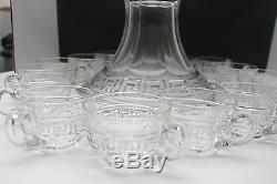 Large Antique Heisey Glass Greek key punch bowl set with 15 cups