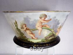 Large Baccarat Opaline Punch Bowl Putti at Play Jean-François Robert Mid 19th C