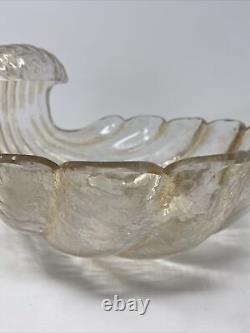 Large Crackled Glass Seashell Punch Bowl Serving Bowl Glass 1950's Vintage
