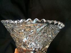 Large Cut Crystal 2pc Punch Bowl And Pedestal Hobstar 8.75 Tall Saw Tooth