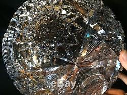 Large Cut Crystal 2pc Punch Bowl And Pedestal Hobstar 8.75 Tall Saw Tooth