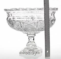 Large Cut Glass Footed Pedestal Punch Serving Bowl Bohemia 12in 8lbs Initials AR