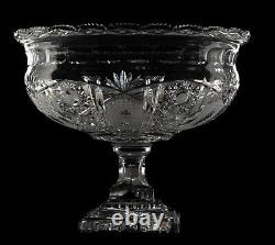 Large Cut Glass Footed Pedestal Punch Serving Bowl Bohemia 12in 8lbs Initials AR