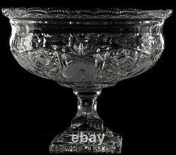 Large Cut Glass Footed Pedestal Punch Serving Bowl Bohemia 12in 8lbs Initials AR