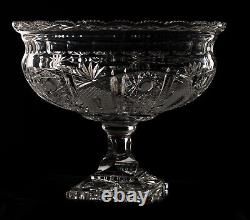 Large Cut Glass Footed Pedestal Punch Serving Bowl Bohemia 12in 8lbs Initials AR