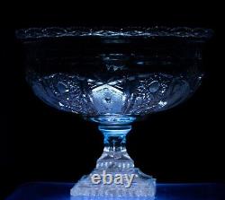 Large Cut Glass Footed Pedestal Punch Serving Bowl Bohemia 12in 8lbs Initials AR