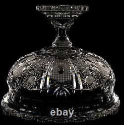 Large Cut Glass Footed Pedestal Punch Serving Bowl Bohemia 12in 8lbs Initials AR