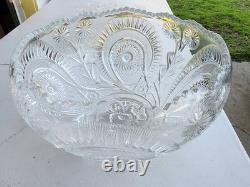 Large Cut Glass Punch Bowl with Underplate, 22 Cups, Plus a Glass Ladle
