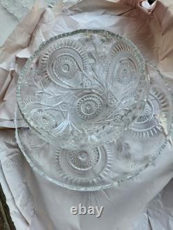 Large Cut Glass Punch Bowl with Underplate, 22 Cups, Plus a Glass Ladle