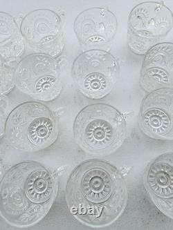 Large Cut Glass Punch Bowl with Underplate, 22 Cups, Plus a Glass Ladle