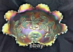 Large Dugan Amethyst Carnival Glass Many Fruits Pattern Punch Bowl