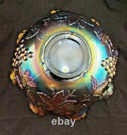 Large Dugan Amethyst Carnival Glass Many Fruits Pattern Punch Bowl