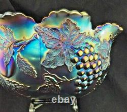 Large Dugan Amethyst Carnival Glass Many Fruits Pattern Punch Bowl