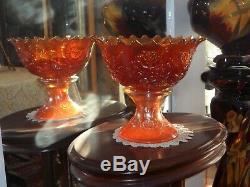 Large Fenton Carnival Glass Wreath Of Roses Punch Bowl & Base Dark Marigold