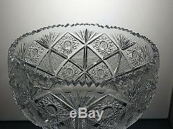 Large Lead Crystal Hobstar Cut Footed Punch Pedestal Bowl Centerpiece