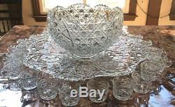 Large Lead Crystal Punch Bowl with 18 cups & Ladle. Perfect for parties