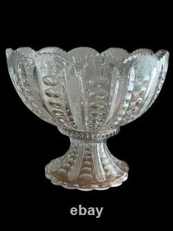 Large Rare 2 Piece Heisey Punch Bowl in Punty & Diamond Point Pattern