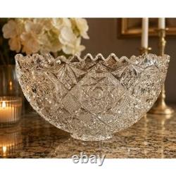 Large Starburst Pedestal punch Bowl American Brilliant Style Crystal 13x7