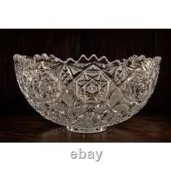 Large Starburst Pedestal punch Bowl American Brilliant Style Crystal 13x7