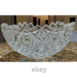 Large Starburst Pedestal punch Bowl American Brilliant Style Crystal 13x7