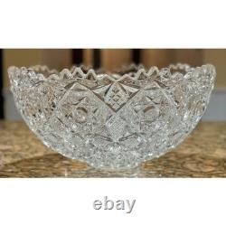 Large Starburst Pedestal punch Bowl American Brilliant Style Crystal 13x7