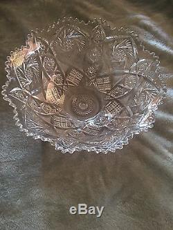Large Vintage Crystal Glass Punch Bowl & Ladle Dipper Spoon Cut/Pressed