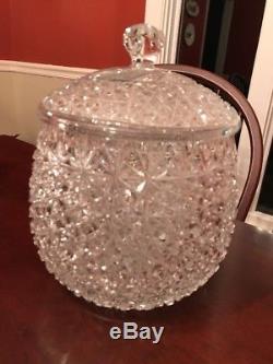 Large Vintage Cut Glass Bowl With Lid Daisy Button Sharp Punch