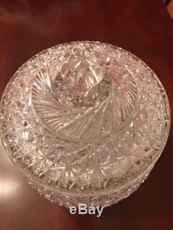 Large Vintage Cut Glass Bowl With Lid Daisy Button Sharp Punch